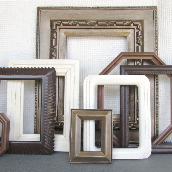 Espresso, Bronze, Chestnut, Heirlooom White Frames Modern Gallery Wall Painted Frame Set of 8- Upcycled OPEN Frames