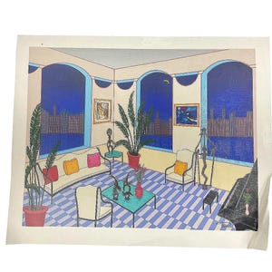 Interieur mit primitiver Kunst – Fanch Ledan (2000) | Signierte Serigraphie, Auflage 250