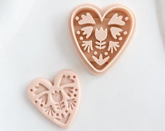 Folk Art Christmas Heart Clay Cutter | Polymer Clay Cutter | 3D Printed