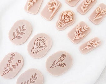 Botanical Clay Stamps Set | Floral Texture Stamps for Polymer Clay & Ceramic | Nature Inspired Pottery Tools