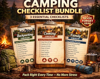 Camping Checklist Bundle – Backpacking, Campfire Cooking, Family Trip Planner (PDF)