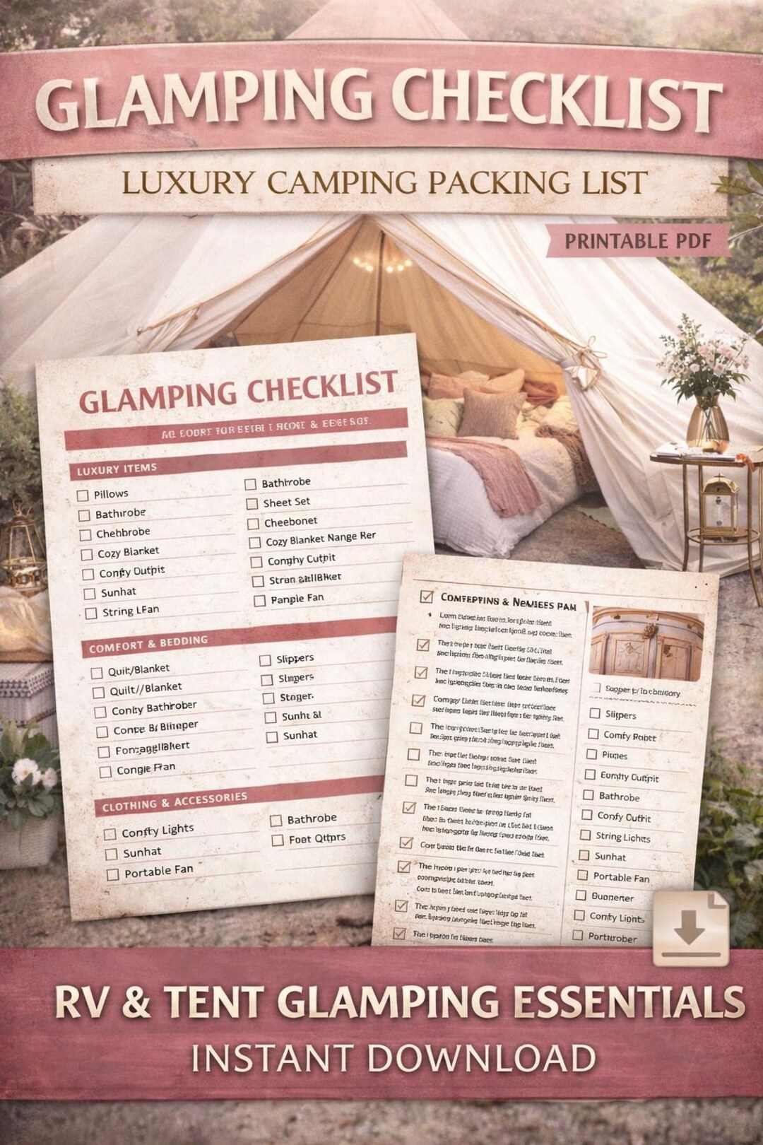Glamping Checklist for Couples Printable PDF | Luxury Camping Packing ...