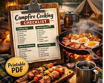 Campfire Cooking Checklist – Outdoor Meal Planner, Camping Food Prep (PDF)