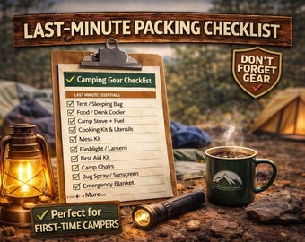 Last-Minute Camping Checklist | Essential Gear Packing Planner (PDF)