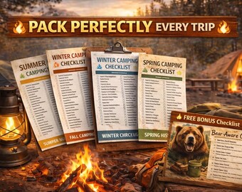 Camping Checklist Bundle | Seasonal Packing Lists, Bear Safety (Printable PDF)