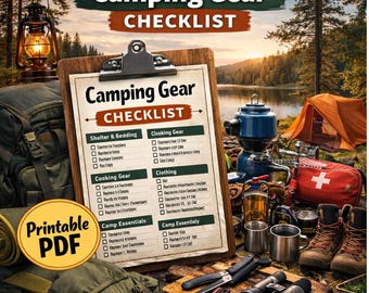 Camping Gear Checklist Printable, RV Tent Packing Planner (PDF Download)