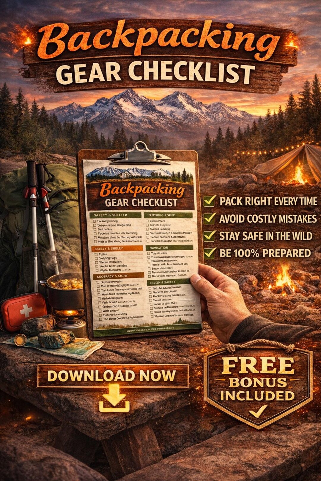Backpacking Gear Checklist Printable – Hiking Packing List, Backpacking ...