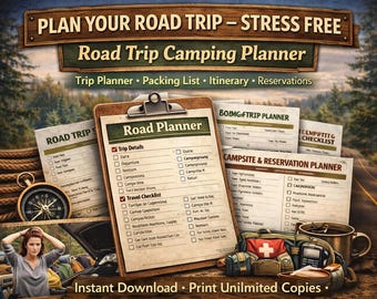 Road Trip Camping Planner Bundle | RV Tent Travel Itinerary (Printable PDF)