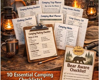 Ultimate Camping Checklist Bundle – Backpacking, Campfire Cooking, Family Trip Planner (PDF)