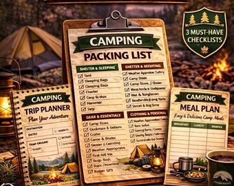 Ultimate Camping Checklist Bundle – Trip Planner, Packing, Meal, Grocery Lists (PDF)