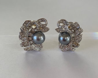 Nolan Miller Faux Tahitian Pearl and Swarovski Clip Earrings