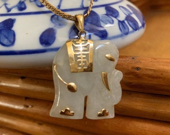 Jade 14k Gold Chinese Elephant Xiang Pendant