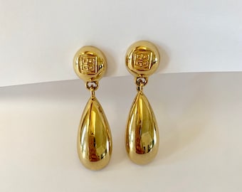 Rare Givenchy Gold Drop Clip Earrings