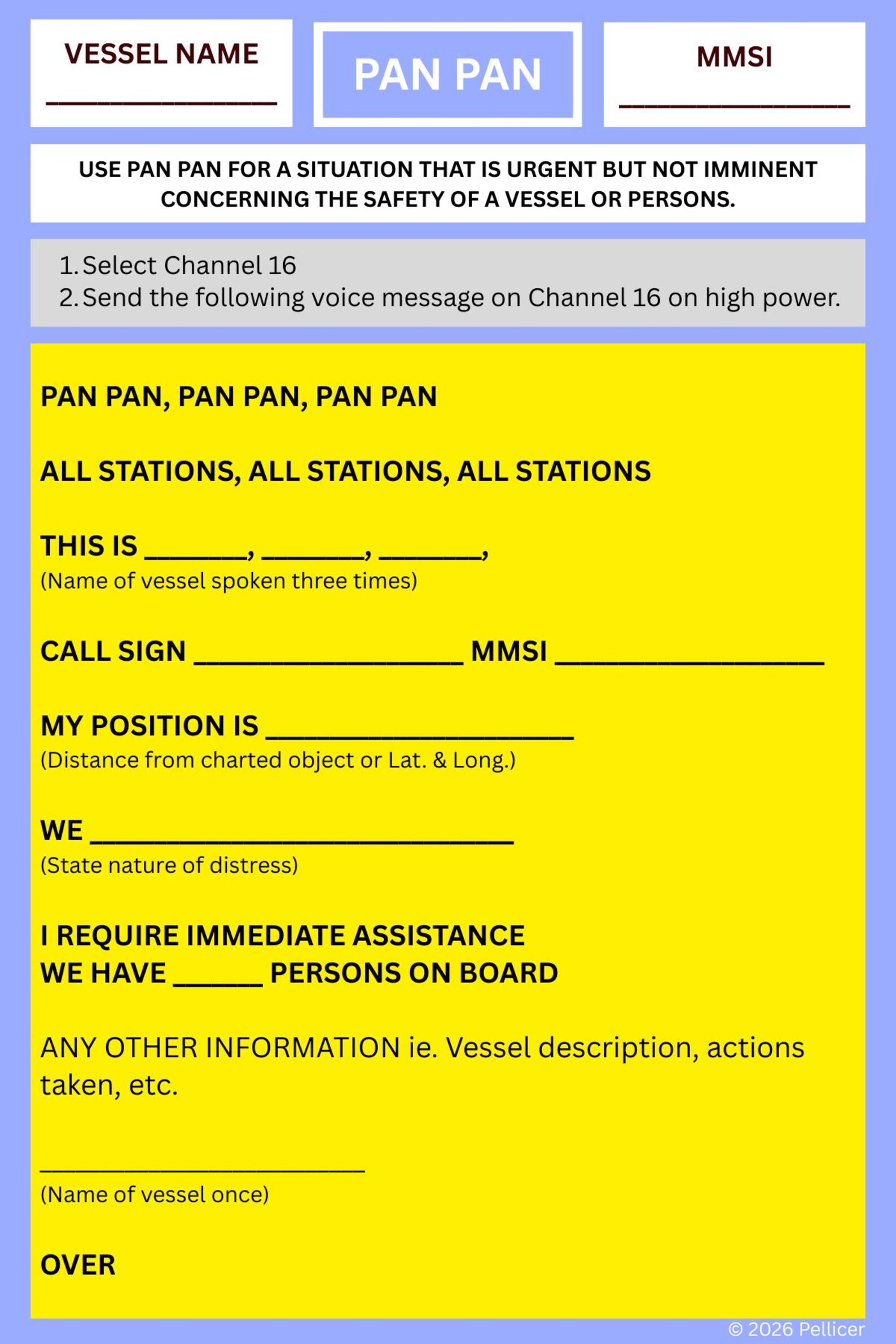 Competition Pan Reference MAYDAY PAN PAN Quick Reference Card – Canadian Marine Radio Study Aid ...