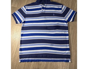 Polo Ralph Lauren de manga corta con cuello a rayas azules para hombre, años 2000, talla L