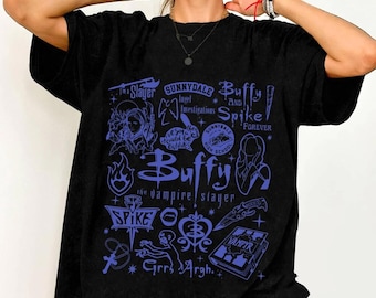 Camiseta de Buffy la Cazavampiros con diseño de garabatos de los 90 / Camiseta de Spike de Buffy Summers / Camiseta de la película de Buffy la Cazavampiros / Camiseta de vampiro