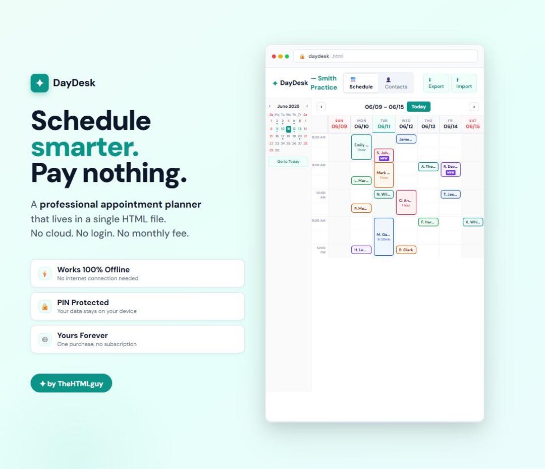 View Appointments Html Appointment Scheduler for Small Business, Offline HTML Planner, Client ...