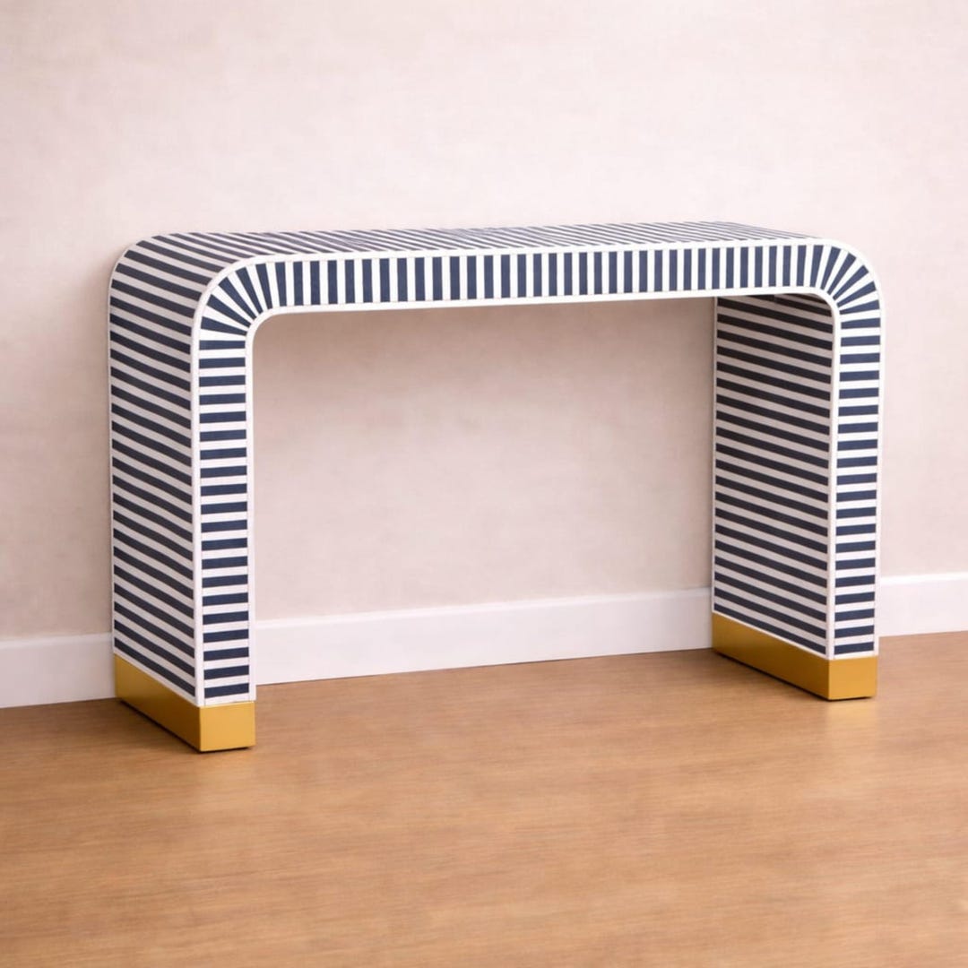 Handcrafted Wooden Bone Inlay Entryway Stripped Pattern Console Table ...