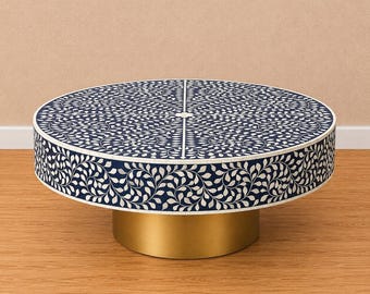 Handgemaakte houten gepolijste inlegwerk van bot bloemmotief ronde salontafel/middelste tafel