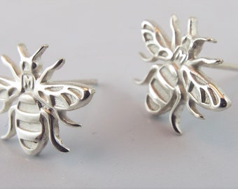 MancBee Manchester Bee stud earrings, Sterling Silver - Made in Manchester