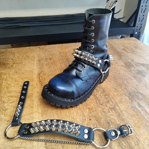 2 Row UK Stud Boot Straps – Black Leather Punk Boot Harness – Gothic Rock Accessory – Handmade Pair