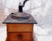 Vintage 1800 39 s Reproduction From the 1960 39 s, Dovetailed Wood and Embossed Iron Coffee Mill or Grinder with Dispenser Drawer
