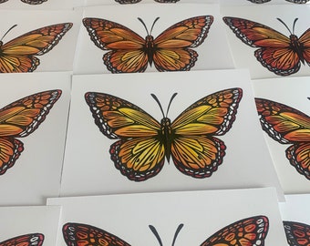 Hand painted butterfly woodcut print