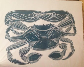 Linocut crab print