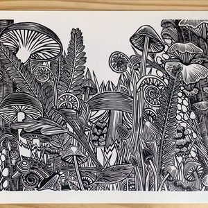 Mushroom kingdom- linocut print