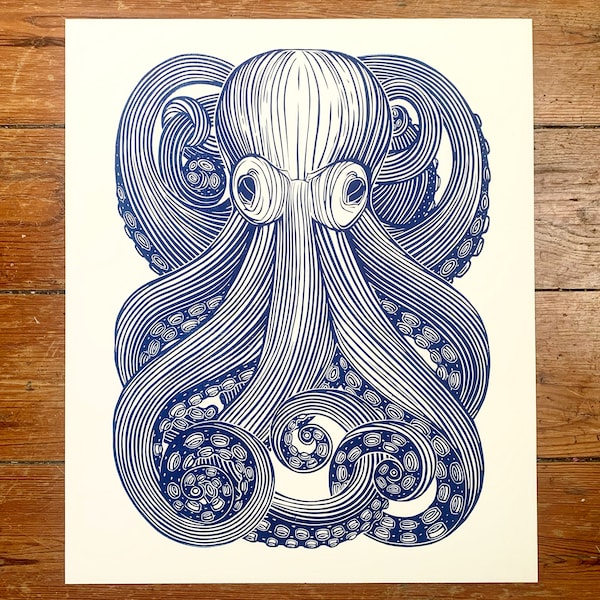 Octopus linocut print
