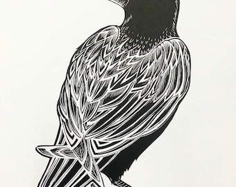 Gravure sur bois de corbeau