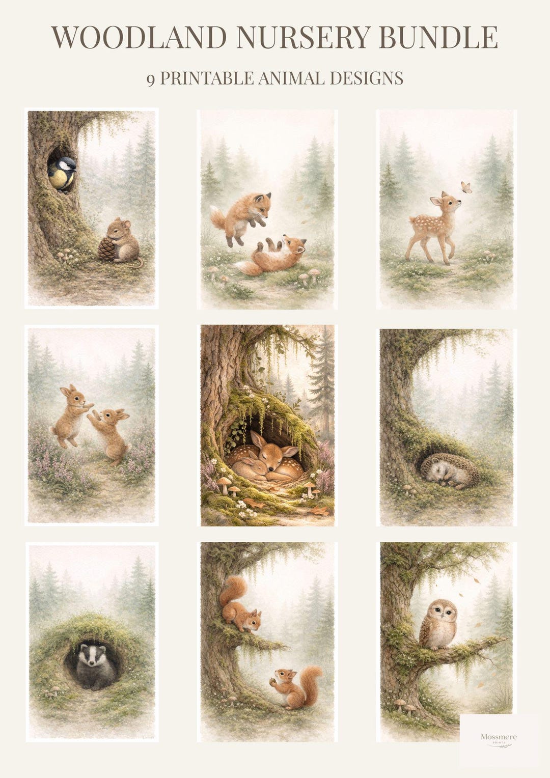 Woodland Animal Nursery Prints – Forest Baby Room Wall Art (9 Digital ...