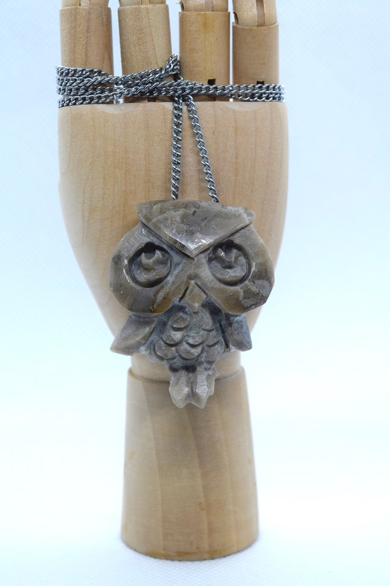 Statement necklace, owl necklace, stone carved nec