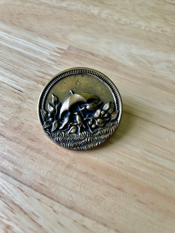 springtime pin, bird pin, brass pin, button pin, … - image 1