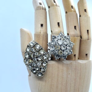Set of two adjustable rhinestone rings, statement rings,  vintage rhinestone ring, 1960s jewelry, set of rings, adjustable rings