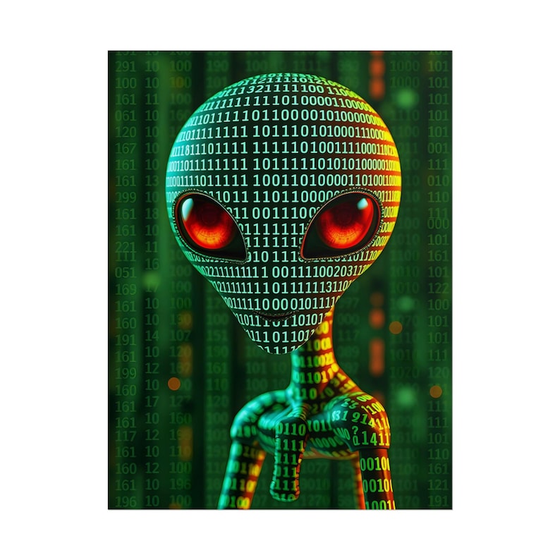 Binary Code Alien Poster | Sci-Fi Space Tech Wall Art Print - 12"x16"