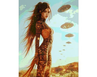 Tribal Astronaut Woman Poster | Sci-Fi UFO Art