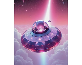 OVNI futurista de cristal púrpura - Lámina de arte de ciencia ficción sobre naves espaciales