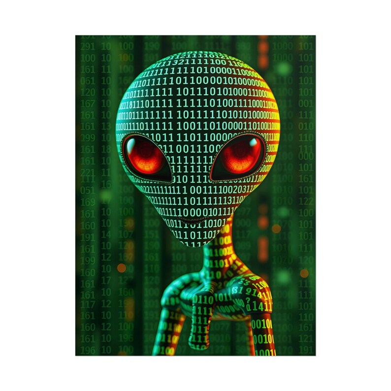 Binary Code Alien Poster | Sci-Fi Space Tech Wall Art Print - 18"x24"