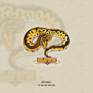 Ilustración de una pitón payaso – Ilustración de reptil para estampado de camisetas – Gráfico de animales exóticos