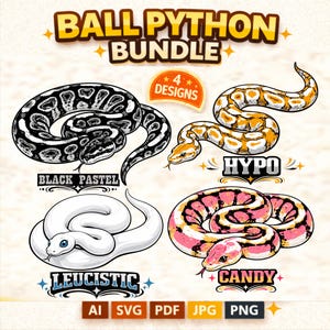 Ball Python SVG Bundle – Snake SVG Set, Reptile Clipart, Black Pastel Hypo Leucistic Candy Morphs – Reptile Designs for T Shirt Print