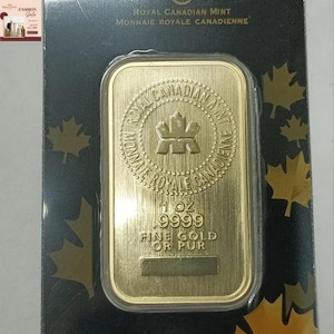 1 oz Royal Canadian Mint Gold Bar, .9999 Fine 24K Bullion (Sealed Assay)