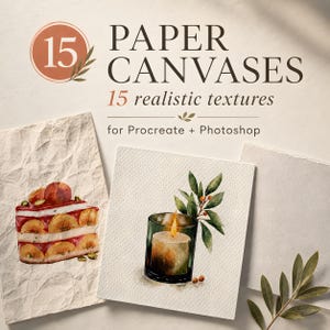 15 texturas realistas de papel para tela, compatíveis com Procreate e Photoshop.