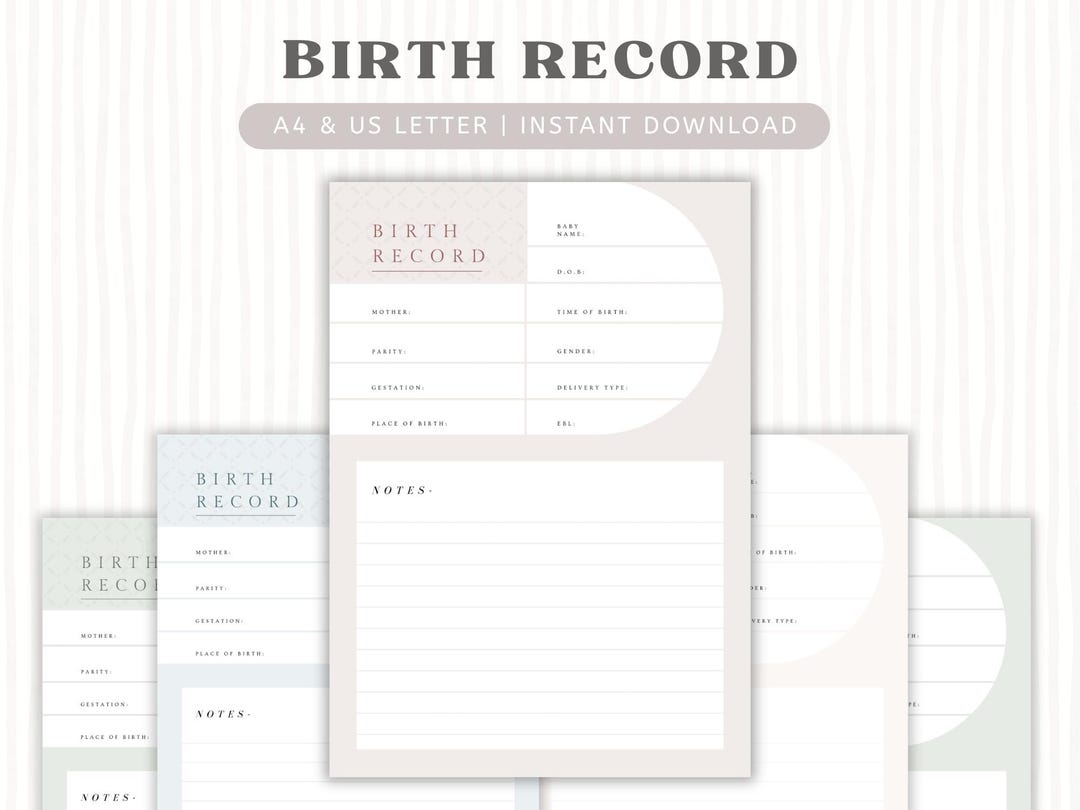 Birth Record Printable | Midwife Doula Birth Notes Template | Baby ...