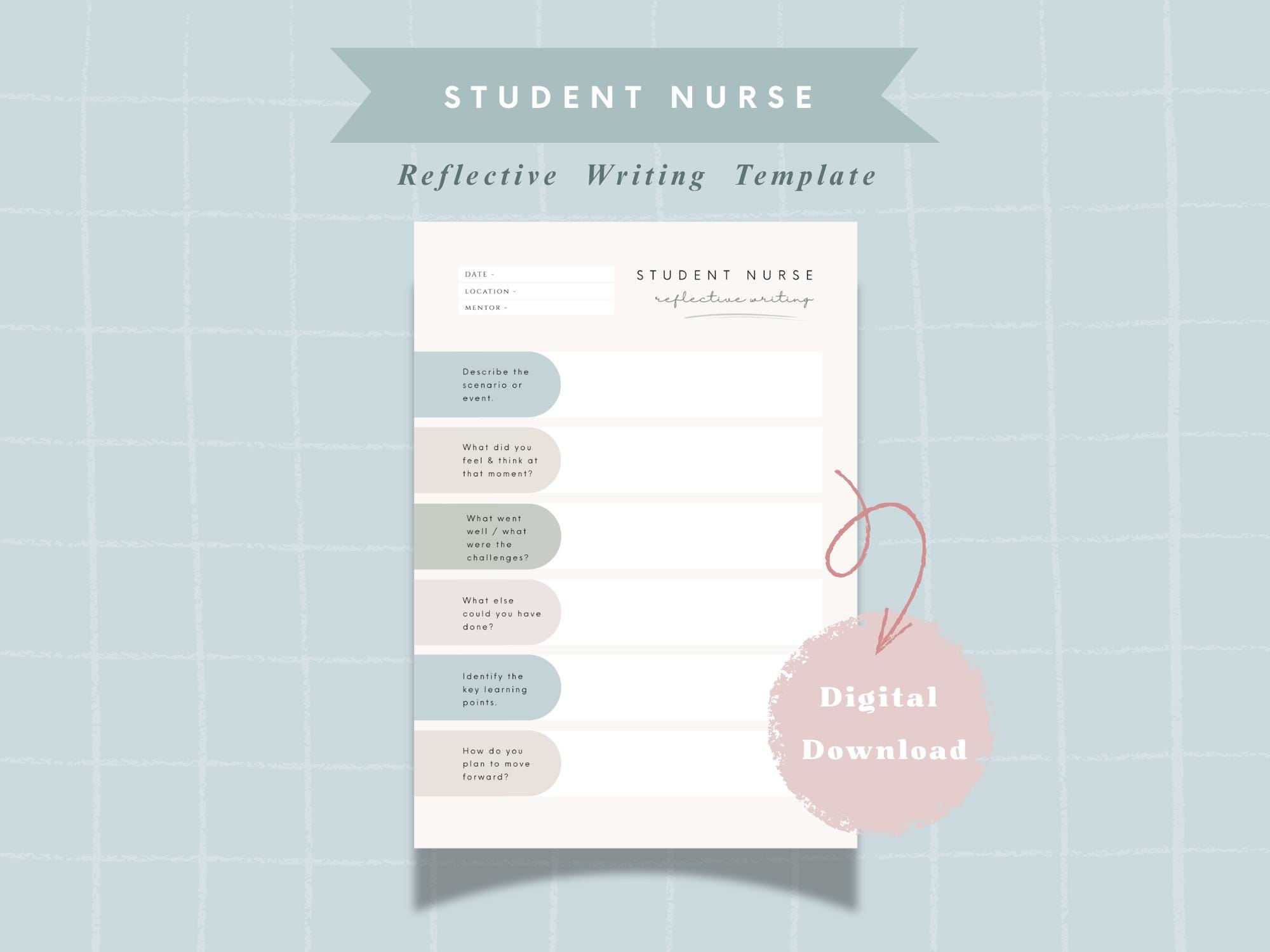 Printable Student Nurse Reflective Writing Template | Nursing Clinical Placement Reflection ...