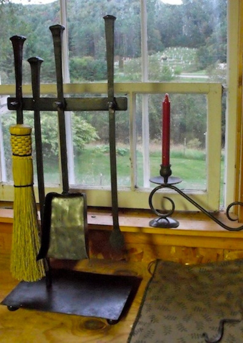 Rustic Wrought Iron Fireplace Tool Set Etsy