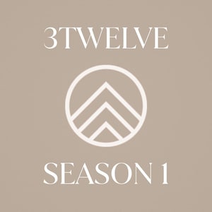May include: A light beige square graphic featuring the white text 3TWELVE at the top and SEASON 1 at the bottom. In the center, a white circular outline contains three stacked white chevron shapes pointing upward, creating a geometric design.