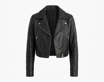Chaqueta de cuero negra corta estilo motero para mujer / Chaqueta de moto de cuero auténtico hecha a mano / Prenda de abrigo clásica de corte ajustado
