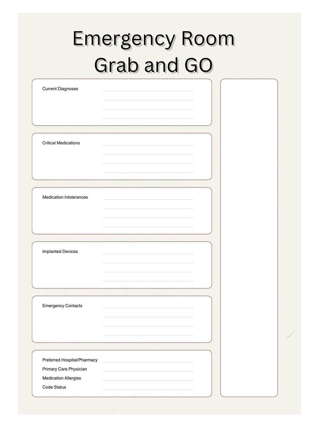 Grab Fill Up Form.pdf Emergency Room Grab and Go Form - Etsy