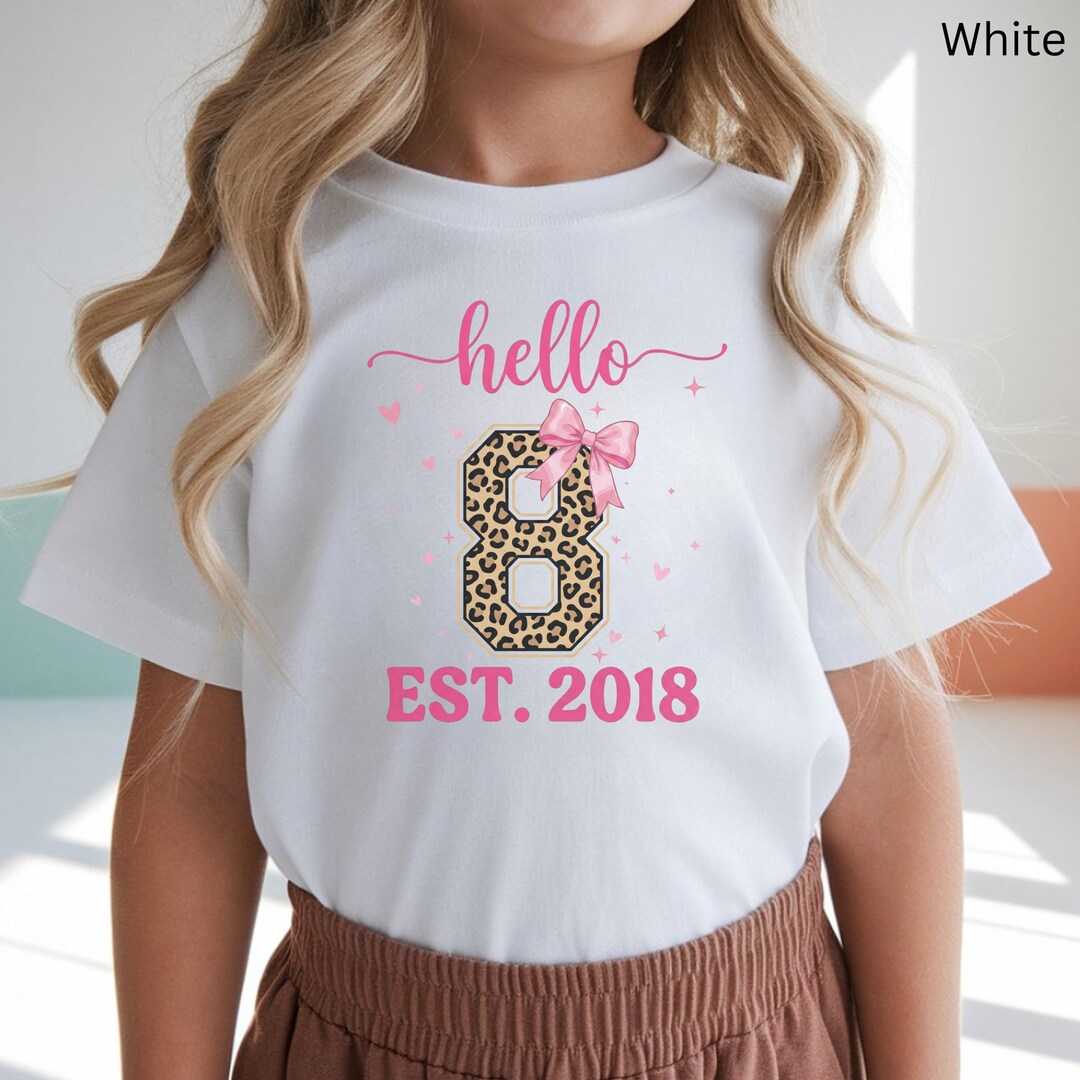 Hello 8 Personalized Hello 8, Leopard Coquette Bow, Birthday Shirt, Custom It's ...